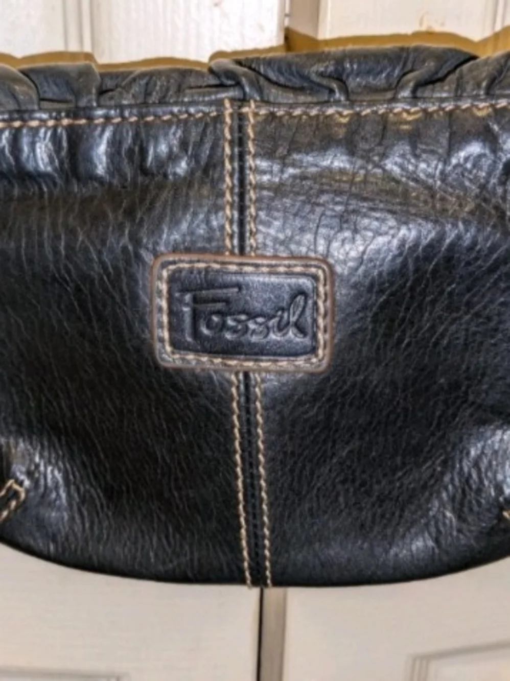 Vintage Fossil Black Metallic Small Crossbody Leather Bag SL2205